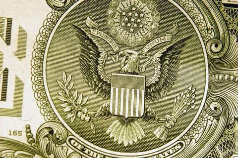 Bald eagle on a US $1 bill. 스톡 사진