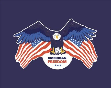 Bald Eagle with USA flags, bird with national symbol United States of America Stock Illustration