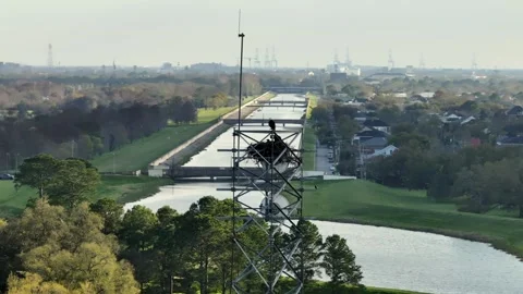 Bald Eagle watching over the city of New Orleans Stock Footage 332380145