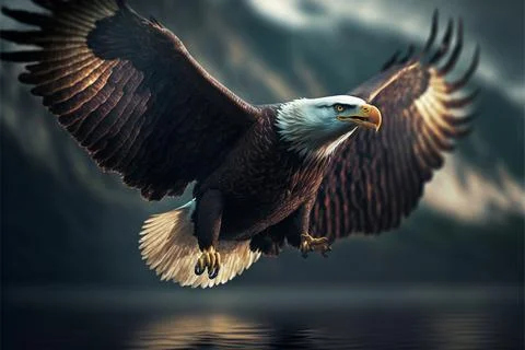 Bald Eagles flies very close to the water Ilustração Stock