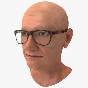 Bald Elderly Woman Head With Glasses 3D Model