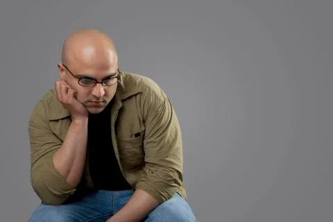 Bald man depressed Stock Photos