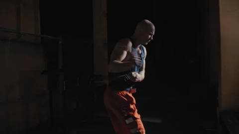 Bald man doing rope jumping Stock Footage 258241689