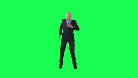 Bald man in formal suit drinking soda isolated front angle green screen Video stock 252662700