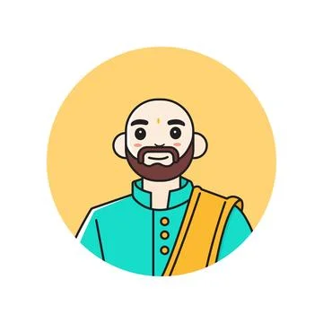 Bald man with full beard and mustache in traditional attire Illustrazione stock
