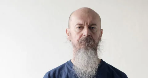 Bald man with long beard, close-up portrait Stock Footage 168202057