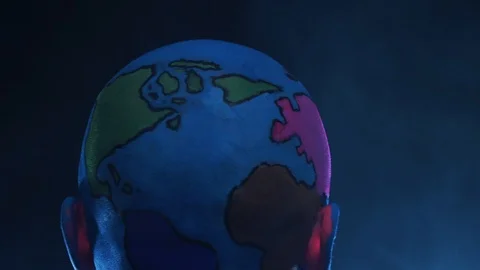 Bald man in makeup of planet earth Stock Footage 119500357