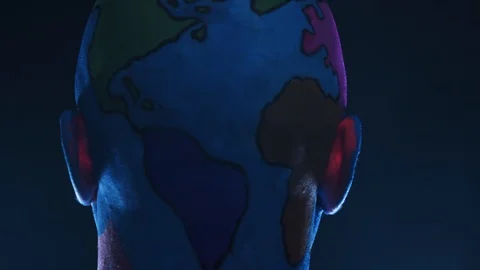 Bald man in makeup of planet earth Video stock 119500384