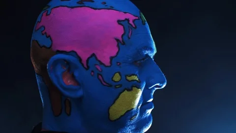 Bald man in makeup of planet earth Stock Footage 119500960