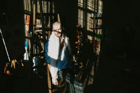 Bald man model posing in the Studio Stock Photos