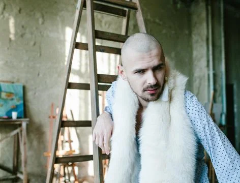 Bald man model posing in the Studio Stock Photos