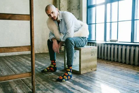 Bald man model posing in the Studio Stock Photos