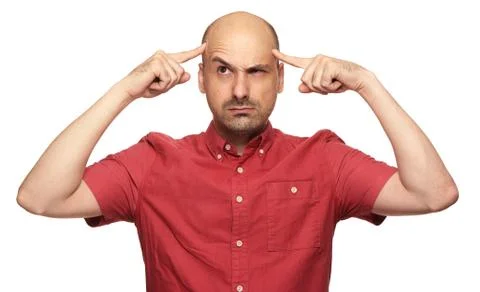 Bald man thinking hard about problems Stock Photos