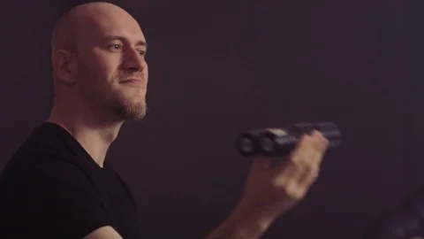 Bald Man Using a Rattle Stock Footage 74843629
