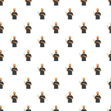 Bald man using smartphone holding device repeating pattern Illustrazione stock