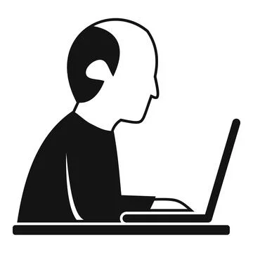 Bald man working on laptop vector icon Stockillustratie