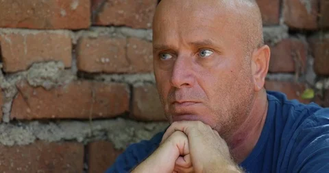 Bald Person Looking Down Upset Emotional Human Depressed Attitude Unhappy Man Stock Footage 83664629
