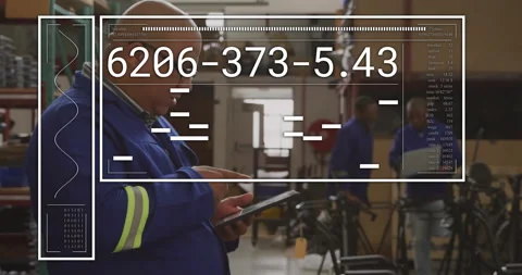 Bald technician linking camera to laptop scanning wheelchair codes and showing 動画素材 312416717