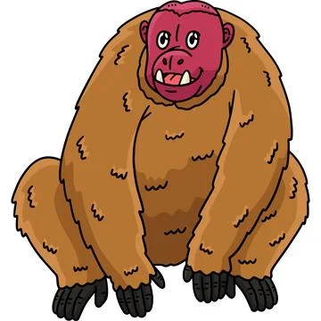 Bald Uakari Monkey Cartoon Colored Clipart Stock Illustration