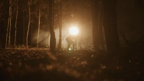 A bald young Man Digging a Grave in the forest Stock-Footage 259073800