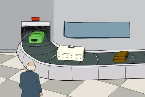Balding Man with Luggage on Carousel Stock Illustration