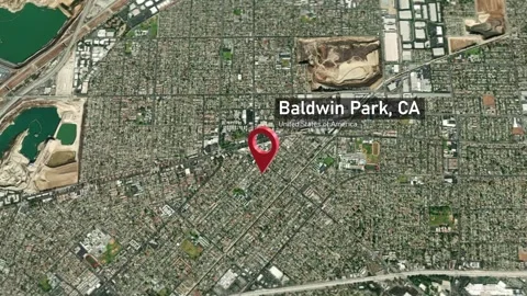 Baldwin Park City Map Zoom (CA, USA) from Space to Earth Video stock 295353442