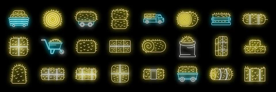 Bale of hay icons set vector neon Stockillustratie