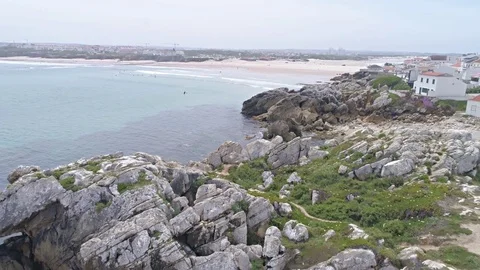 Baleal Reverse Cliff View Aerial 4k Stock Footage 77281696