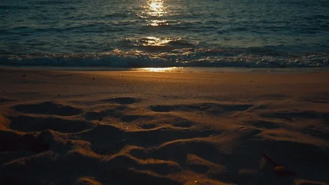 Balearic Island Formentera Sunset Reflected in the Sand and Waves Stock Footage 124667403