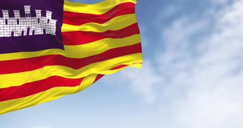 Balearic Islands flag waving in the wind on a clear day. Stock-Footage 285514047
