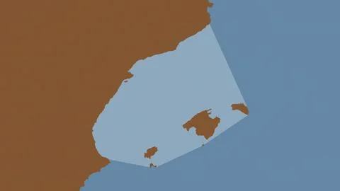 Balearic Sea highlighted on a tiled pattern colored map Illustrazione stock