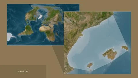 Balearic Sea. Location. Satellite map Illustrazione stock