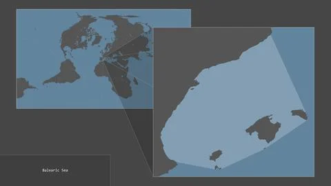 Balearic Sea. Location. Solid map Illustrazione stock