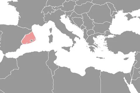 Balearic Sea on the world map. Vector illustration. Illustrazione stock