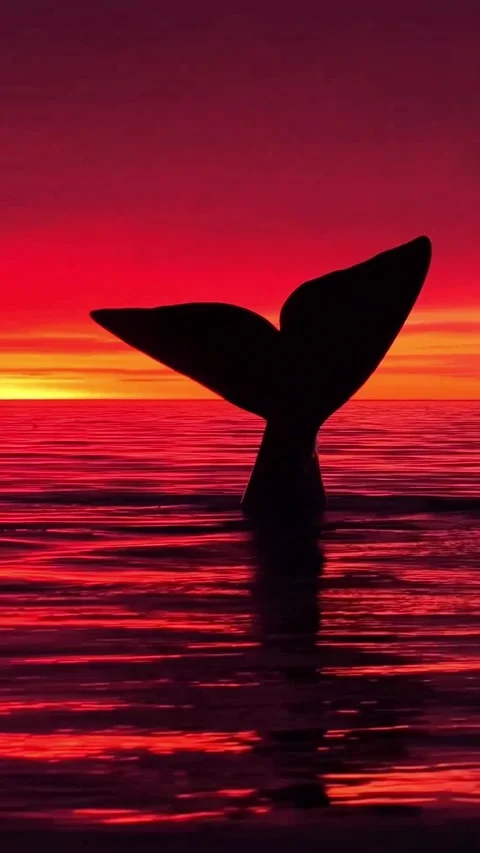 Baleen whale tail at sunset Vídeo Stock 333974222