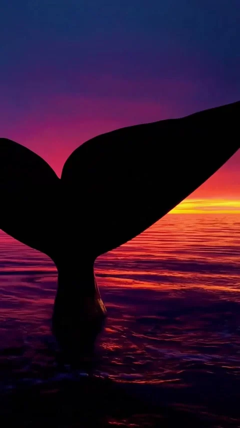 Baleen whale tail at sunset Vídeo Stock 333974489