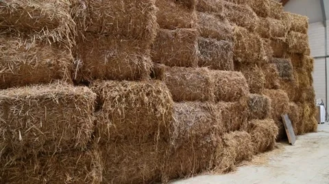 Bales of hay in the barn Vídeo Stock 46210120