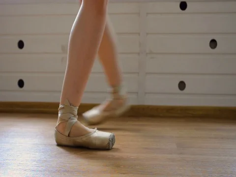 Balet dancer warming up, pointe shoes, dancers feet close up Stock Footage 84860100