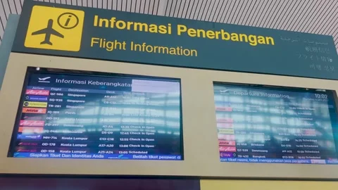 Bali, 5 Jan 2023: Flight info board displays departures to Singapore, Perth.. Stock Footage 310639092