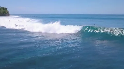 Bali Balangan beach surf spot wave aerial footage Stock Footage