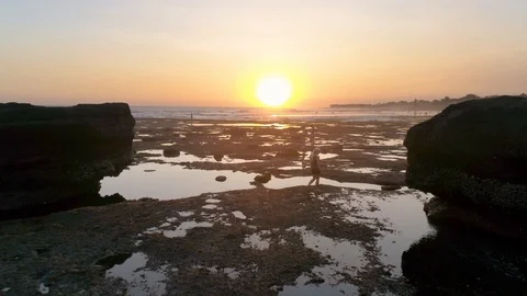 Bali Beach Low Tide Sunset Aerial 4k Stock Footage 103472232