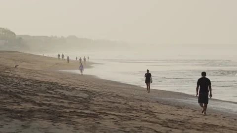 Bali Beach Ocean Daytime Walking Surfing Stock Footage 196227871