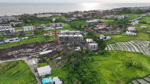 Bali Builders and Rice fields Stock Footage 326016841
