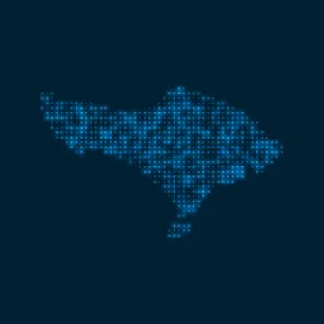 Bali dotted glowing map. Shape of the island with blue bright bulbs. Vector.. Stock Illustration