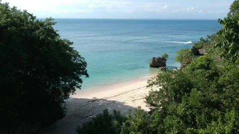 Bali forest to empty beach aerial shot Video stock 133107176