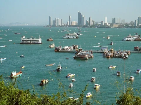 Bali Hai pier and the core of the Pattaya city, Chonburi, Thailand Stock Footage 77325650