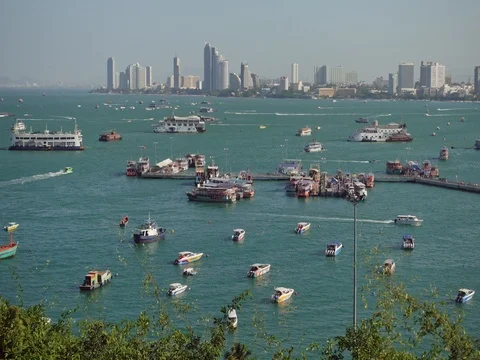 Bali Hai pier and the core of the Pattaya city, Chonburi, Thailand Stock Footage 77325669