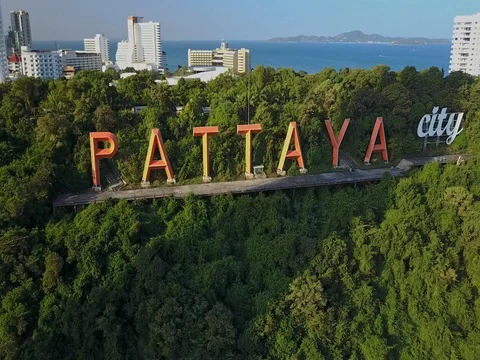 Bali Hai pier and the core of the Pattaya city, Chonburi, Thailand Stock Footage 77325876