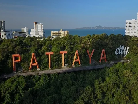 Bali Hai pier and the core of the Pattaya city, Chonburi, Thailand Stock Footage 77325877