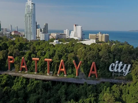 Bali Hai pier and the core of the Pattaya city, Chonburi, Thailand Stock Footage 77326069